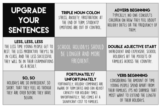 Upgrade Your Sentences - School Holidays